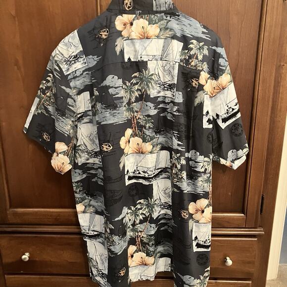 HOOK & TACKLE Men’s Hawaiian Shirt Fish Fishing Sailboats Hibiscus Size 2XL Big - Picture 10 of 13